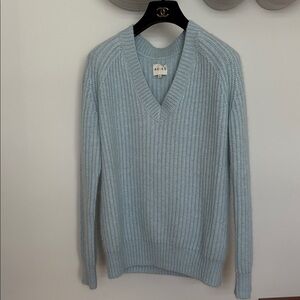 REISS Oversized  Chunky Willaston Angora Blend Knit Ribbed V-Neck Sweater Sz XS